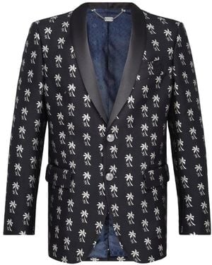 Billionaire Blazer À Simple Boutonnage Et Motif De Palmiers - Blue