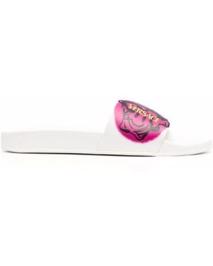 Versace Graphic Logo-Print Slides - Pink
