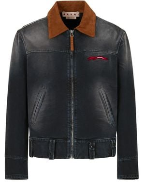 Marni Contrast Suede-Collar Denim Jacket - Black