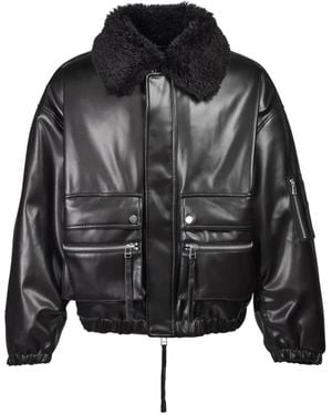 BREATH Faux-Fur Collar Bomber Jacket - Black
