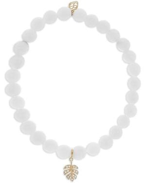 Sydney Evan 14K Tiny Monstera Leaf Clam Charm Bracelet - White