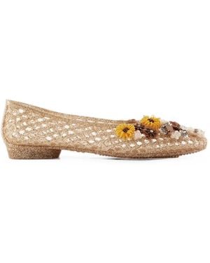 HEAVENLY JELLY Ballerinas Im Glitter-Look Mit Blumendetail - Natur