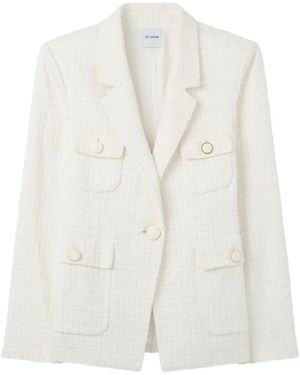 St. John Single-Breasted Tweed Jacket - White