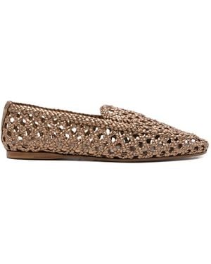 forte_forte Woven Metallic Leather Flat Court Shoes - White