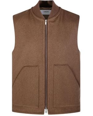 Lardini ジップアップ ベスト - ブラウン