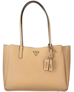 Guess Noelle Logo-Plaque Saffiano-Effect Tote Bag - Natural