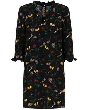 Marni Floral-Print Ruffled Mini Dress - Black