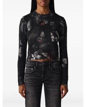 R13 Butterfly-Print Distressed Sweater - Black