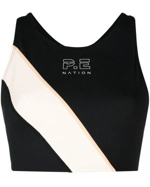 P.E Nation Panelled Logo-Print Sports Bra - Black