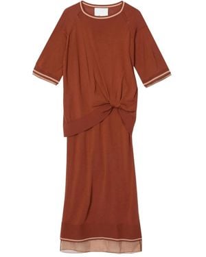 3.1 Phillip Lim Draped Knit Dress With Organza Combo - Brown