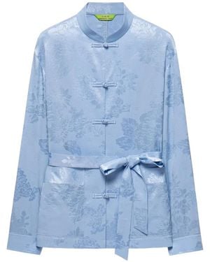 Shanghai Tang Floral-Jacquard Belted Shirt - Blue