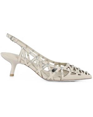 Ash Pointed-Toe Stud-Embellished Court Shoes - White