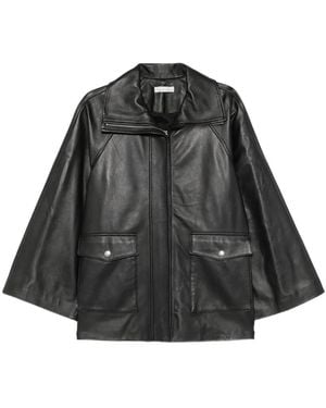 Liviana Conti Leather Raglan-Sleeve Coat - Black