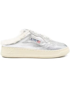Autry Medalist Metallic Leather Sneakers - White