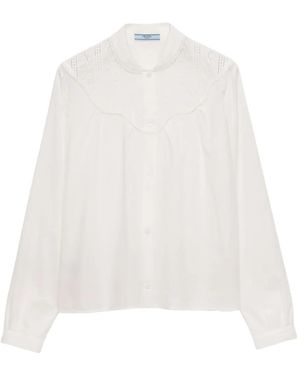 Prada Band-Collar Batiste Shirt - White