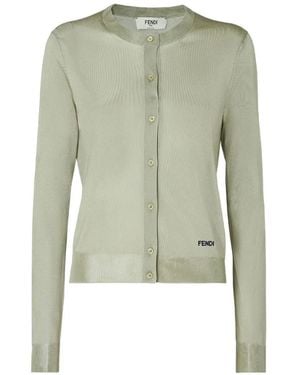 Fendi Logo-Embroidery Cardigan - Green