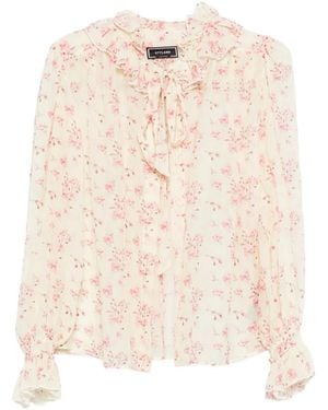 Styland Ruffled Floral-Print Blouse - Natural