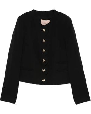 Twinset Heart-Button Scalloped Jacket - Black