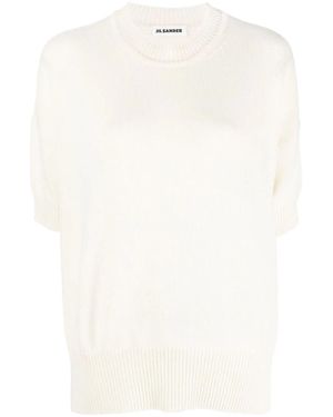 Jil Sander Short-Sleeve Cashmere Top - White