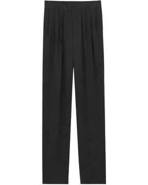 Saint Laurent Mid-Rise Silk Habotai Trousers - Black