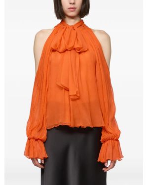 Atu Body Couture Cold-Shoulder Pussy-Bow Blouse - Orange