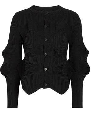 Issey Miyake Linkage Button Ridged Cardigan - Black