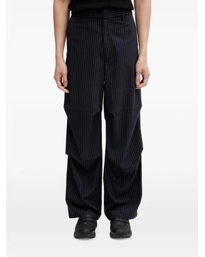 Filling Pieces Pinstripe-Pattern Pleated Wide-Leg Trousers - Black
