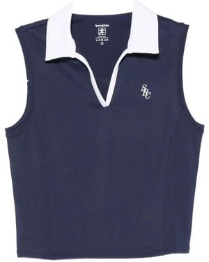 Sporty & Rich Logo-Embroidered Sleeveless Top - Blue