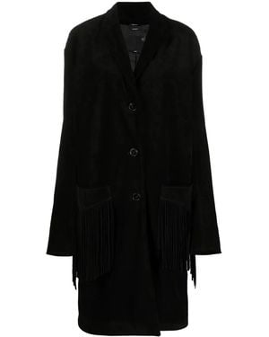 R13 Fringed Suede Single Breasted Coat - Black