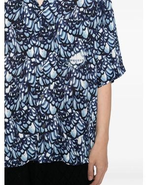 McQueen Feather-Print Short-Sleeve Shirt - Blue