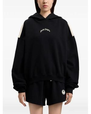 Palm Angels Curved-Logo Hoodie - Black
