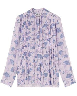 Maison Kitsuné Floral Pussy-Bow Top - Purple