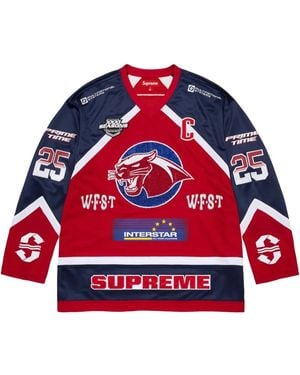 Supreme ラインストーン ホッケー ジャージ - レッド