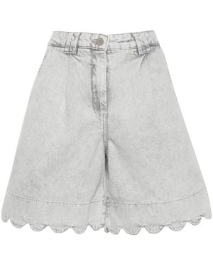 Stella Nova Scallop-Hem Denim Shorts - Grey