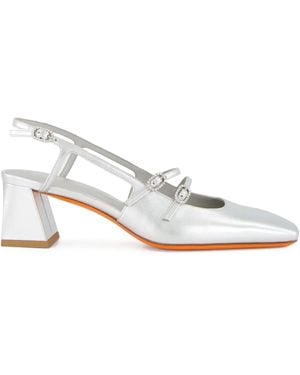 Santoni メタリック スリングバック パンプス - ホワイト