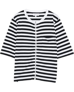 agnès b. Striped Zip-Up T-Shirt - White