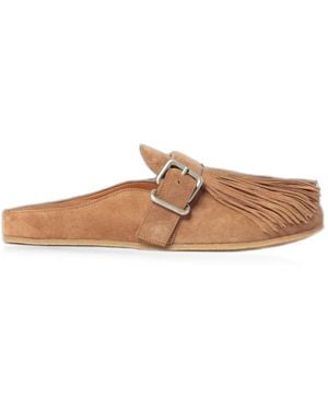 Vic Matié Panorama Fringe Buckle-Fastening Mules - White