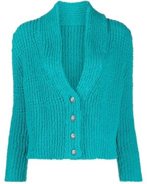 Fortela V-Neck Cropped Cotton Cardigan - Blue