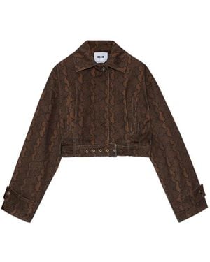 MSGM Belted Patterned Coat - Brown