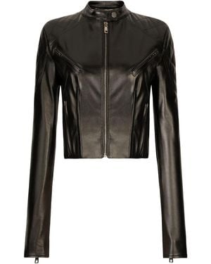 Dolce & Gabbana Short Leather Biker Jacket - Black