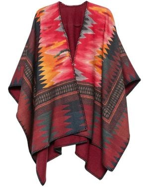 Pierre Louis Mascia Geometric-Pattern Blanket-Stitch Poncho - Red
