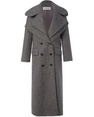 Monse Double-Collar Herringbone Coat - Grey