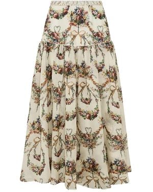 CAMILLA Floral-Print Tiered Skirt - White