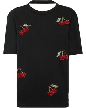 Philipp Plein Cherry-Print T-Shirt - Black