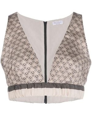 Brunello Cucinelli V-Neck Cropped Top - Gray