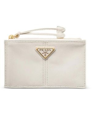 Prada Leather Card Holder With Zipper - Natural