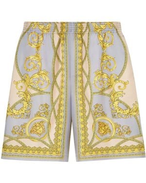 Versace Barocco Print Silk Shorts - Yellow