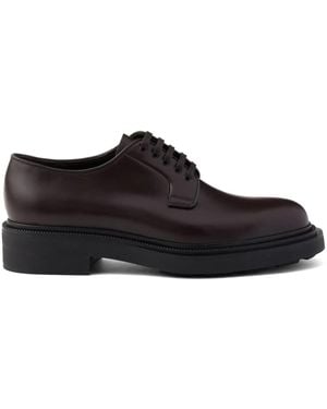 Prada Brushed-Leather Derby Shoes - Black