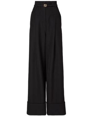 Fendi Grain De Poudre Wool Trousers - Black