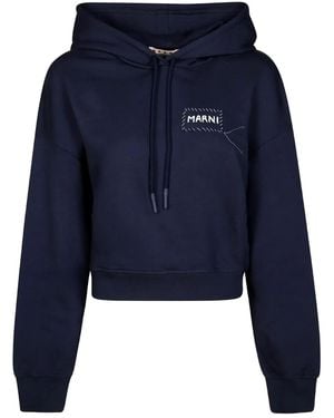 Marni Cropped Hoodie With Drawstring - Blue